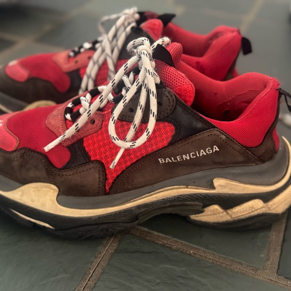 Balenciaga Red and Black Triple S Sneakers